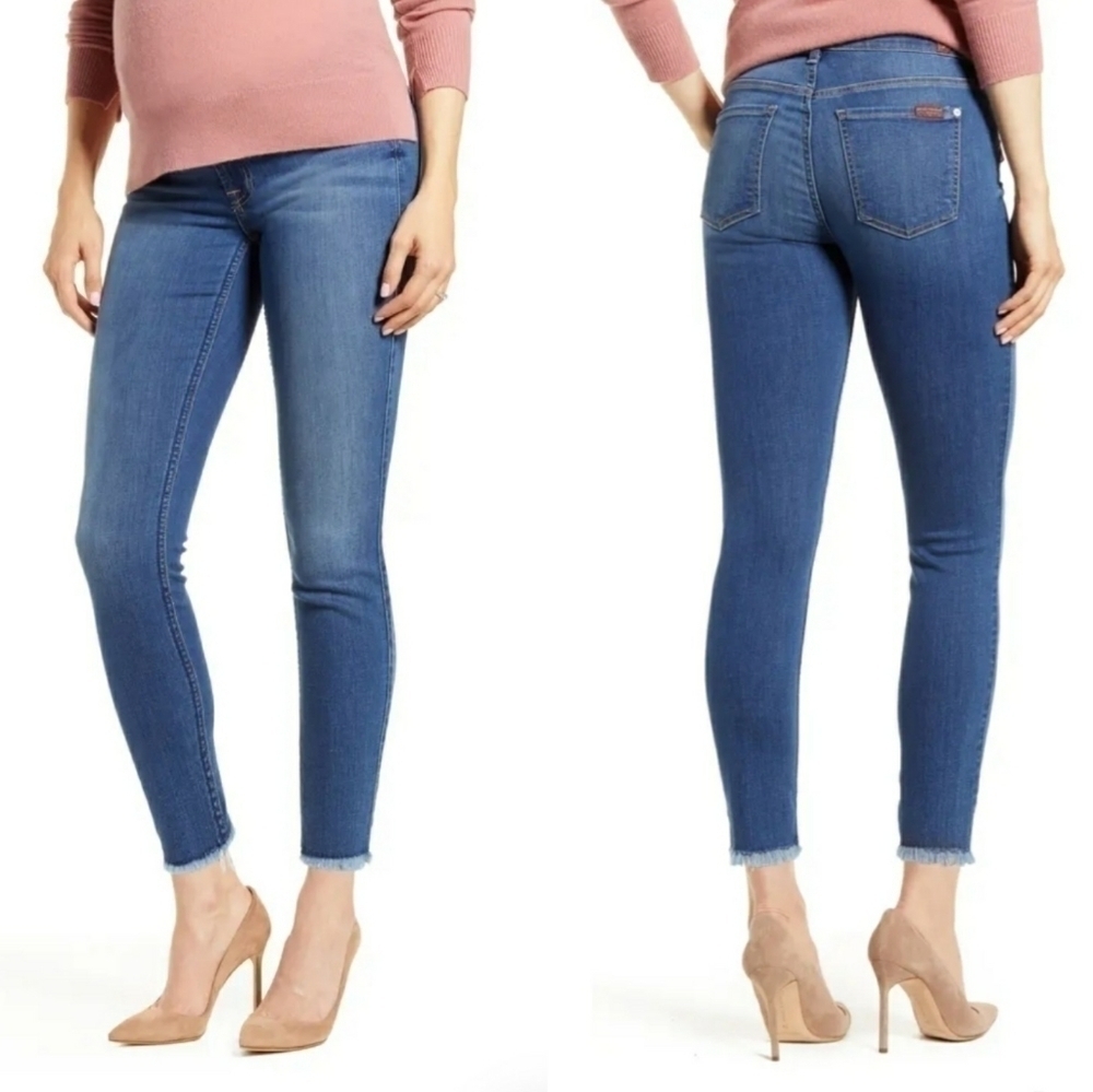 7 For All Mankind B(air) Maternity Ankle Skinny Frayed Hem Jeans 32